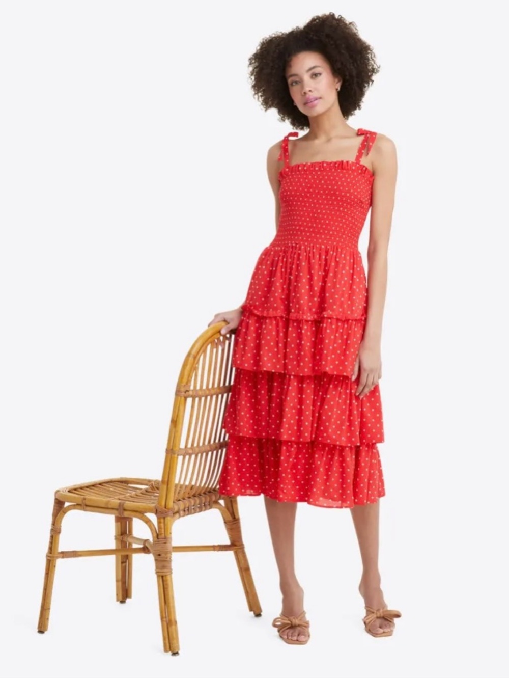Draper James Red Polka Dot Tiered Midi Dress